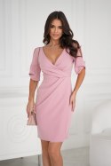 ELEGANCKA DOPASOWANA SUKIENKA Z ODKRYTYMI RAMIONAMI - brudny róż
