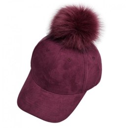 CZAPKA Z DASZKIEM VELVET Z POMPONEM BORDO CZ13BOR