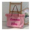 TORBA PLAŻOWA BOHO Z FRĘDZLAMI RÓŻ TP11R