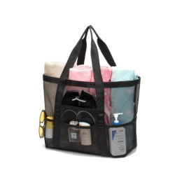 TORBA PLAŻOWA MINIMALISTYCZNA SIATECZKOWA CZARNA 43X39X20CM TP12