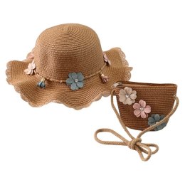ZESTAW TOREBKA I KAPELUSZ 52CM DLA DZIEWCZYNKI SŁOMIANE BOHO KWIATY CZ38
