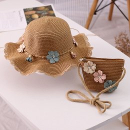 ZESTAW TOREBKA I KAPELUSZ 52CM DLA DZIEWCZYNKI SŁOMIANE BOHO KWIATY CZ38
