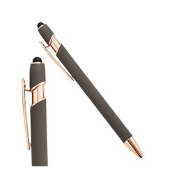 DŁUGOPIS METALOWY, TUSZ CZARNY, TOUCH PEN SOFT TOUCH SZARY DL05