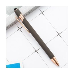 DŁUGOPIS METALOWY, TUSZ CZARNY, TOUCH PEN SOFT TOUCH SZARY DL05