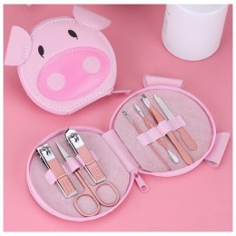 ZESTAW AKCESORIÓW DO MANICURE W ETUI RÓŻOWA ŚWINKA 7W1 AK07