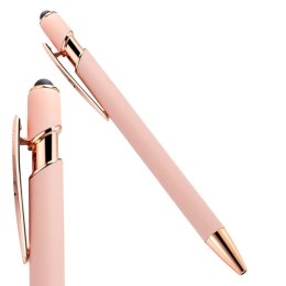 DŁUGOPIS METALOWY, TUSZ CZARNY, TOUCH PEN SOFT TOUCH PUDROWY RÓŻ DL04