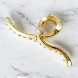 SPINKA KLAMRA DO WŁOSÓW XL METALOWA ZŁOTA Z PERŁĄ 12,5 CM SP377