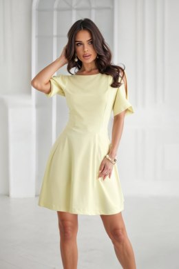 ELEGANCKA SUKIENKA A-LINE Z PODSZEWKĄ I OZDOBNYMI RĘKAWAMI - żółty