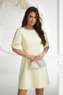 ELEGANCKA SUKIENKA A-LINE Z PODSZEWKĄ I OZDOBNYMI RĘKAWAMI - żółty