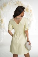 ELEGANCKA SUKIENKA A-LINE Z PODSZEWKĄ I OZDOBNYMI RĘKAWAMI - żółty