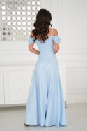ELEGANCKA SUKNIENKA Z DRAPOWANIEM, ROZCIĘCIEM I BŁYSZCZĄCĄ TKANINĄ - Baby blue ELEGANCKA SUKNIENKA Z DRAPOWANIEM, ROZCIĘCIEM I BŁYSZCZĄCĄ TKANINĄ - Baby blue