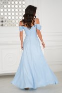 ELEGANCKA SUKNIENKA Z DRAPOWANIEM, ROZCIĘCIEM I BŁYSZCZĄCĄ TKANINĄ - Baby blue ELEGANCKA SUKNIENKA Z DRAPOWANIEM, ROZCIĘCIEM I BŁYSZCZĄCĄ TKANINĄ - Baby blue