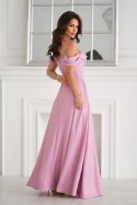ELEGANCKA SUKNIENKA Z DRAPOWANIEM, ROZCIĘCIEM I BŁYSZCZĄCĄ TKANINĄ - brudny róż