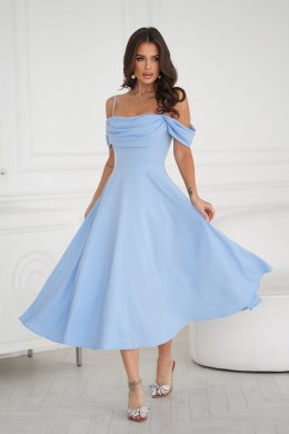 SUKIENKA MIDI Z OPADAJACYMI RAMIĄCZKAMI - Baby blue