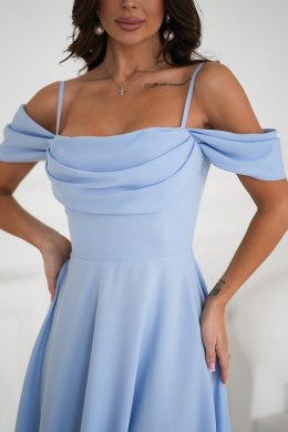 SUKIENKA MIDI Z OPADAJACYMI RAMIĄCZKAMI - Baby blue