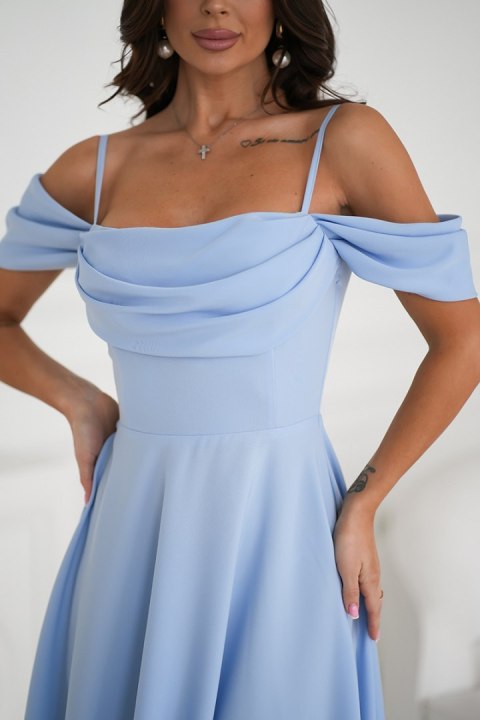 SUKIENKA MIDI Z OPADAJACYMI RAMIĄCZKAMI - Baby blue SUKIENKA MIDI Z OPADAJACYMI RAMIĄCZKAMI - Baby blue