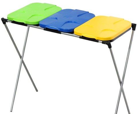 STOJAK DO SEGREGACJI ODPADÓW (3-STANOWISKOWY) ŻÓŁTY, ZIELONY, NIEBIESKI - DREWMET