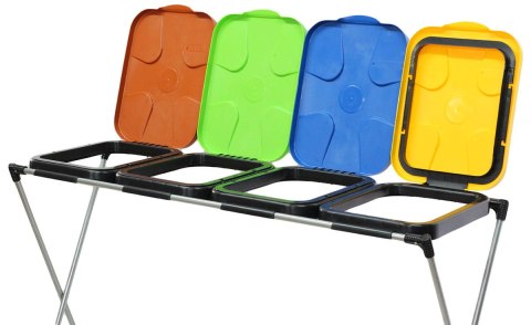 STOJAK DO SEGREGACJI ODPADÓW (4-STANOWISKOWY) NIEBIESKI, ZIELONY, BRĄZOWY, ŻÓŁTY - DREWMET