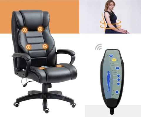 FOTEL BIUROWY SKÓRA EKO Z MASAŻEM CZARNY PAKO V 921-321