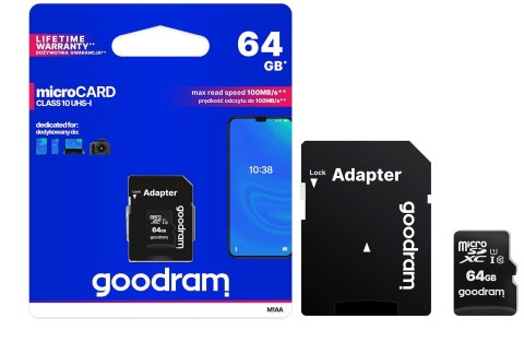 GOODRAM KARTA PAMIĘCI MICROSD 64GB CL10 UHS I + ADAPTER GOODRAM KARTA PAMIĘCI MICROSD 64GB CL10 UHS I + ADAPTER