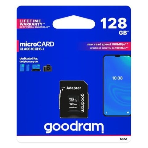 GOODRAM KARTA PAMIĘCI MICROSDXC 128GB CL10 UHS I + ADAPTER GOODRAM KARTA PAMIĘCI MICROSDXC 128GB CL10 UHS I + ADAPTER