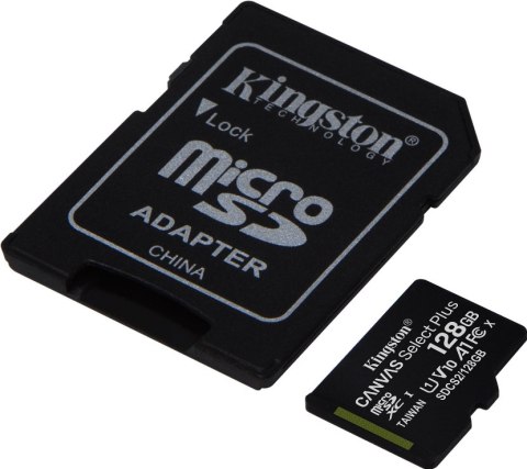 KINGSTON KARTA PAMIĘCI MICROSD 128GB CANvAS SELECT PLUS 100MB/S ADAPTER KINGSTON KARTA PAMIĘCI MICROSD 128GB CANvAS SELECT PLUS 100MB/S ADAPTER