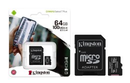 KINGSTON KARTA PAMIĘCI MICROSD 64GB CANvAS SELECT PLUS 100MB/S ADAPTER