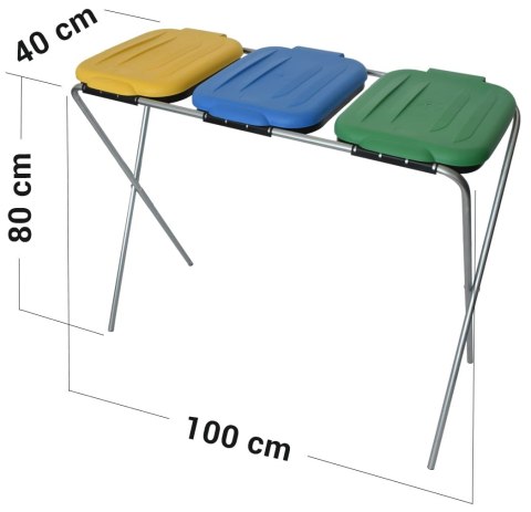 STOJAK DO SEGREGACJI ODPADÓW (3-STANOWISKOWY) ŻÓŁTY, ZIELONY, NIEBIESKI