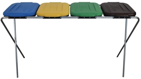 STOJAK DO SEGREGACJI ODPADÓW (4-STANOWISKOWY) NIEBIESKI, ZIELONY, BRĄZOWY, ŻÓŁTY