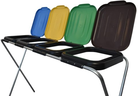 STOJAK DO SEGREGACJI ODPADÓW (4-STANOWISKOWY) NIEBIESKI, ZIELONY, BRĄZOWY, ŻÓŁTY