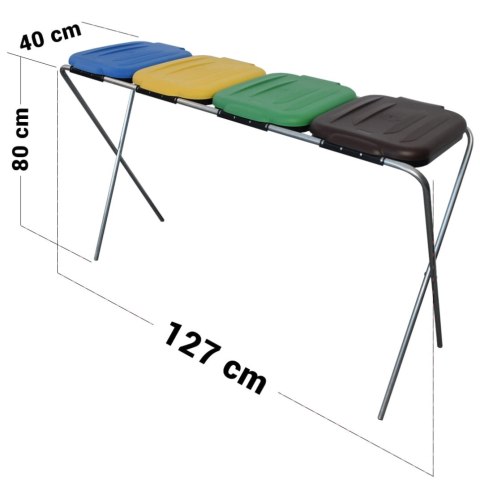 STOJAK DO SEGREGACJI ODPADÓW (4-STANOWISKOWY) NIEBIESKI, ZIELONY, BRĄZOWY, ŻÓŁTY