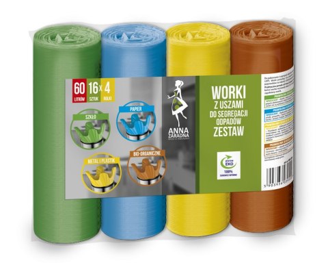 AZ WORKI Z USZAMI DO SEGREGACJI ODPADÓW ZESTAW 60L 4x16SZT