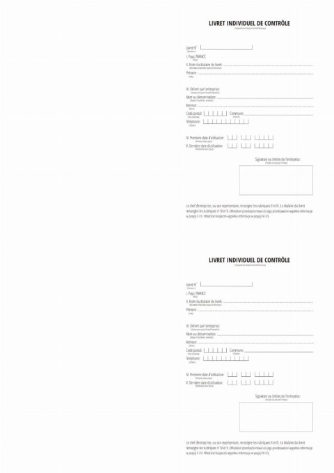 KSIĄŻKA CZASU PRACY KIEROWCY FRANCJA - LIVRET INDIVIDUEL DE CONTROLE - 10 SZT.