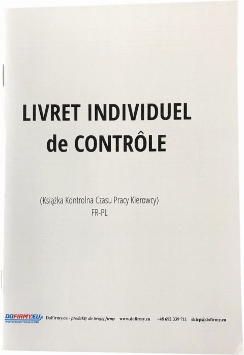 KSIĄŻKA CZASU PRACY KIEROWCY FRANCJA - LIVRET INDIVIDUEL DE CONTROLE