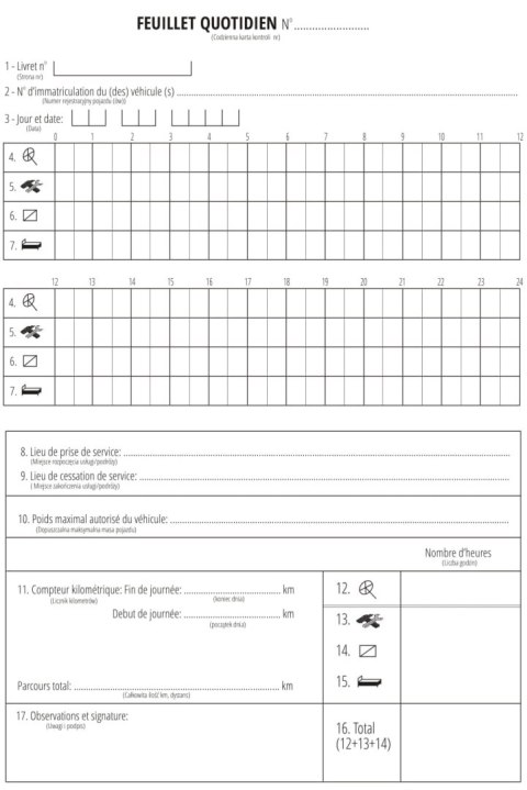 KSIĄŻKA CZASU PRACY KIEROWCY FRANCJA - LIVRET INDIVIDUEL DE CONTROLE