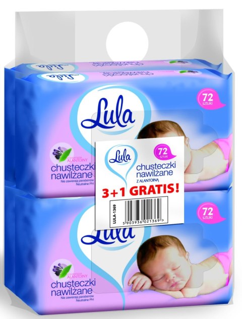 LULA CHUSTECZKI NAWILŻANE Z ALANTOINĄ 72SZT 3SZT + 1SZT GRATIS LULA CHUSTECZKI NAWILŻANE Z ALANTOINĄ 72SZT 3SZT + 1SZT GRATIS