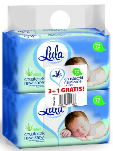 LULA CHUSTECZKI NAWILŻANE Z ALOESEM 72SZT 3SZT + 1SZT GRATIS LULA CHUSTECZKI NAWILŻANE Z ALOESEM 72SZT 3SZT + 1SZT GRATIS