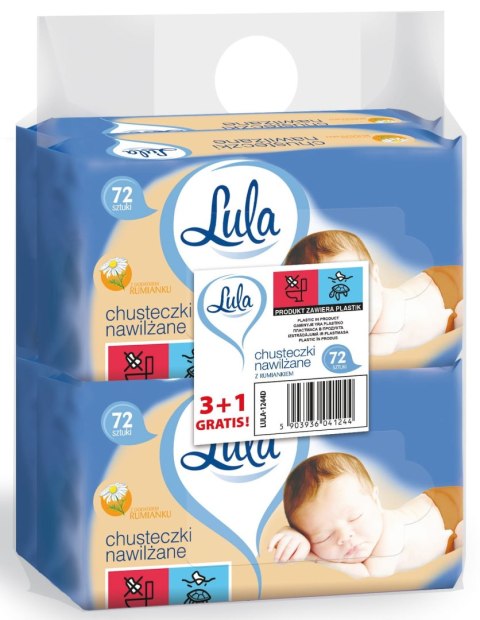 LULA CHUSTECZKI NAWILŻANE Z RUMIANKIEM 72SZT 3SZT + 1SZT GRATIS LULA CHUSTECZKI NAWILŻANE Z RUMIANKIEM 72SZT 3SZT + 1SZT GRATIS
