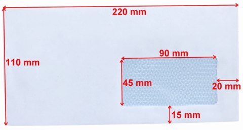 KOPERTA DL BIAŁA SK SAMOKLEJĄCA 110x220 MM - OKIENKO 90x45 MM - 100 SZT.