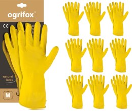 RĘKAWICE OCHRONNE GUMOWE FLOKOWANE / ŻÓŁTE / OX-FLOX - 10 PAR (8 - M)