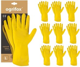 RĘKAWICE OCHRONNE GUMOWE FLOKOWANE / ŻÓŁTE / OX-FLOX - 10 PAR (9 - L)
