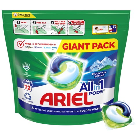 ARIEL KAPSUŁKI DO PRANIA ALL-IN-1 PODS MOUNTAIN SPRING DO BIAŁEGO 72 SZT. ARIEL KAPSUŁKI DO PRANIA ALL-IN-1 PODS MOUNTAIN SPRING DO BIAŁEGO 72 SZT.