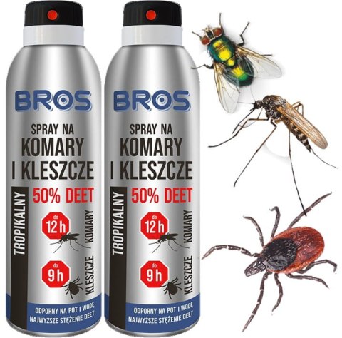 BROS - SPRAY NA KOMARY I KLESZCZE 50% DEET 90ML - 2 SZT. BROS - SPRAY NA KOMARY I KLESZCZE 50% DEET 90ML - 2 SZT.