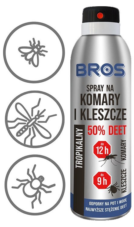 BROS - SPRAY NA KOMARY I KLESZCZE 50% DEET 90ML - 2 SZT. BROS - SPRAY NA KOMARY I KLESZCZE 50% DEET 90ML - 2 SZT.