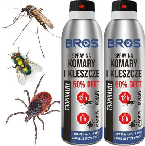 BROS - SPRAY NA KOMARY I KLESZCZE 50% DEET 90ML - 2 SZT. BROS - SPRAY NA KOMARY I KLESZCZE 50% DEET 90ML - 2 SZT.