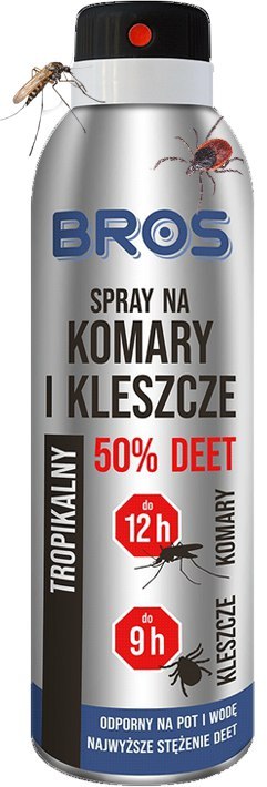 BROS - SPRAY NA KOMARY I KLESZCZE 50% DEET 90ML - 2 SZT. BROS - SPRAY NA KOMARY I KLESZCZE 50% DEET 90ML - 2 SZT.