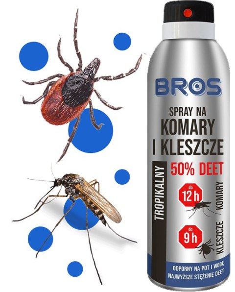 BROS - SPRAY NA KOMARY I KLESZCZE 50% DEET 90ML - 2 SZT. BROS - SPRAY NA KOMARY I KLESZCZE 50% DEET 90ML - 2 SZT.