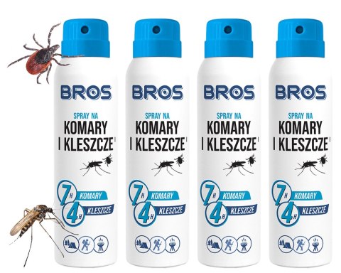 BROS - SPRAY NA KOMARY I KLESZCZE 90ML - 4 SZT. BROS - SPRAY NA KOMARY I KLESZCZE 90ML - 4 SZT.
