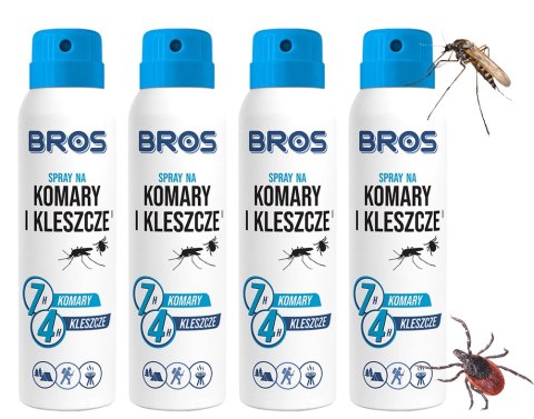 BROS - SPRAY NA KOMARY I KLESZCZE 90ML - 4 SZT. BROS - SPRAY NA KOMARY I KLESZCZE 90ML - 4 SZT.