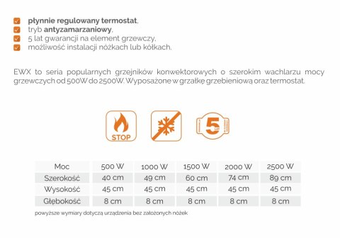 ELEKTRYCZNY GRZEJNIK NAŚCIENNY WARMTEC EWX-500W ELEKTRYCZNY GRZEJNIK NAŚCIENNY WARMTEC EWX-500W